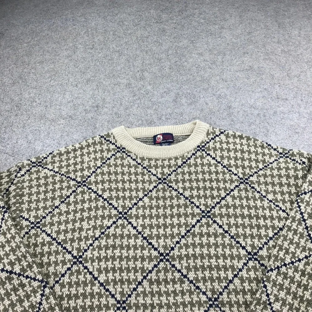 Vintage Trading Company Sweater Mens XL Green Argyle Crewneck Pullover Korea